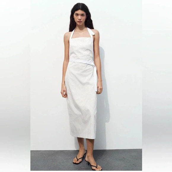 ZARA GABARDINE HALTER MIDI DRESS - Picture 1 of 13